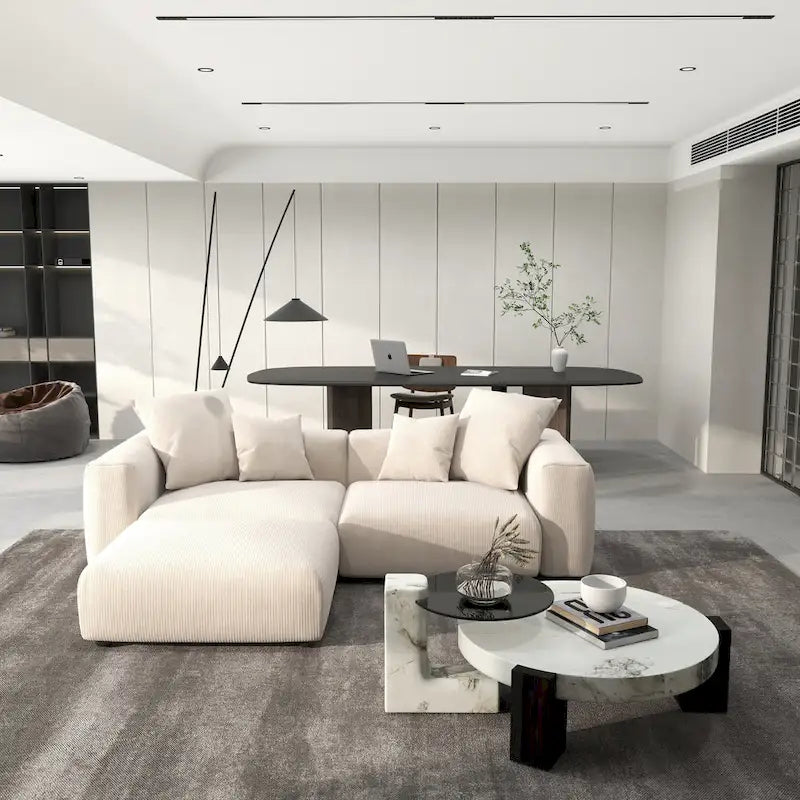 102 Oversized Corduroy Modular Sofa Reversible Couch with Ottoman