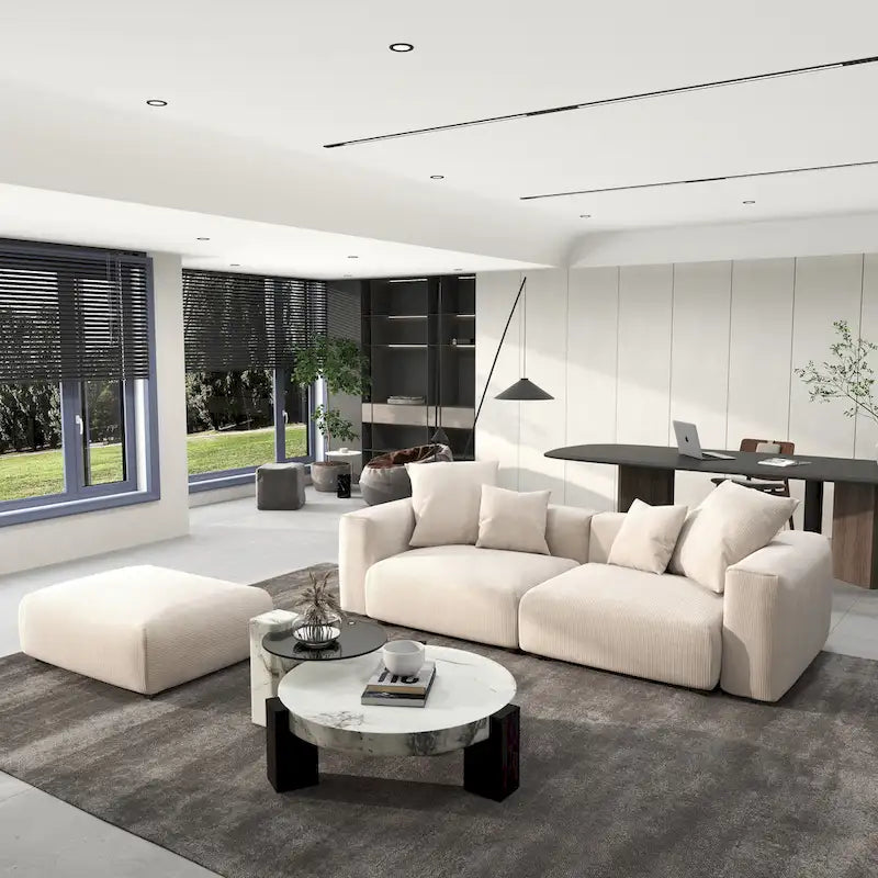 102 Oversized Corduroy Modular Sofa Reversible Couch with Ottoman
