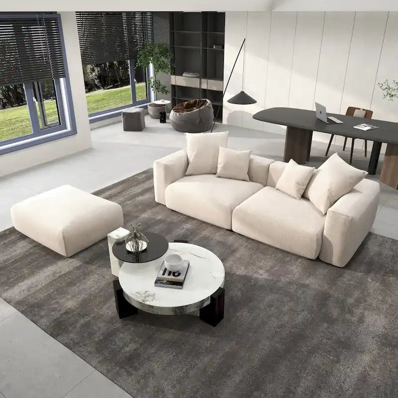 102 Oversized Corduroy Modular Sofa Reversible Couch with Ottoman