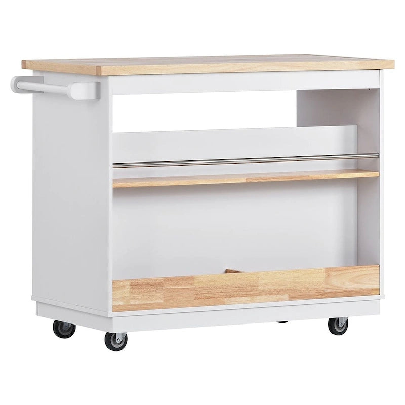Kitchen Island on Wheels with Open Compartments and 2 Drawers