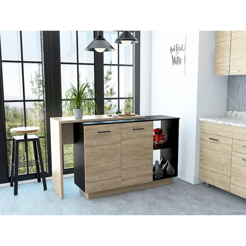 FM Furniture Aspen Kitchen Island, Two Concealed Shelves , Three Divisions