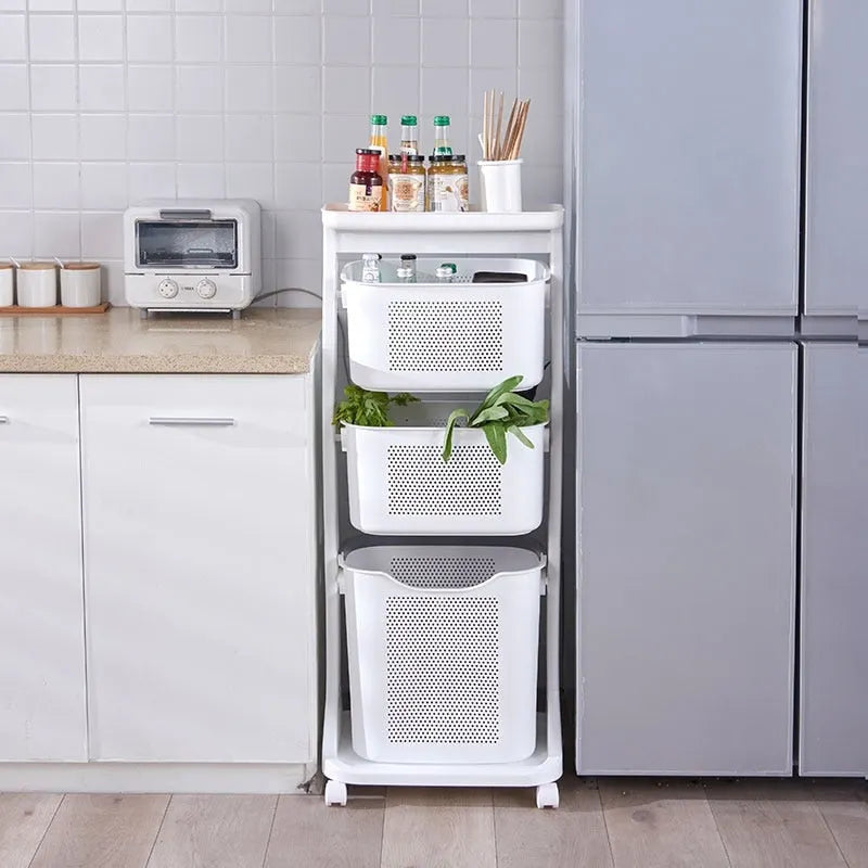 HANAMYA 3-Portable Basket Rolling Cart with Top Shelf