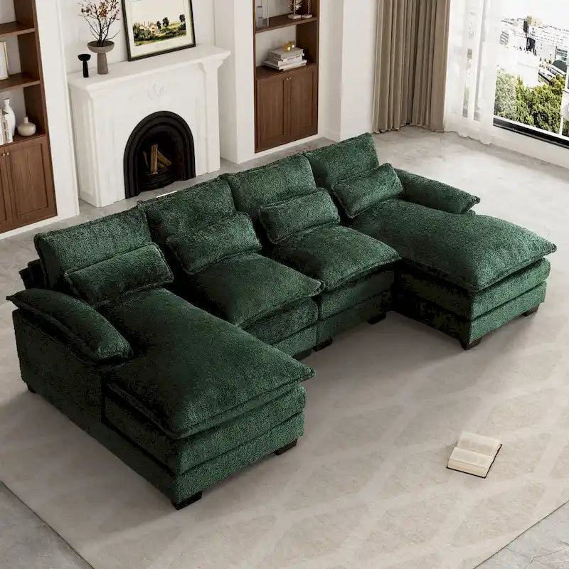 Ouyessir Large Chenille Fabric U-shaped Sectional Sofa with Cushions