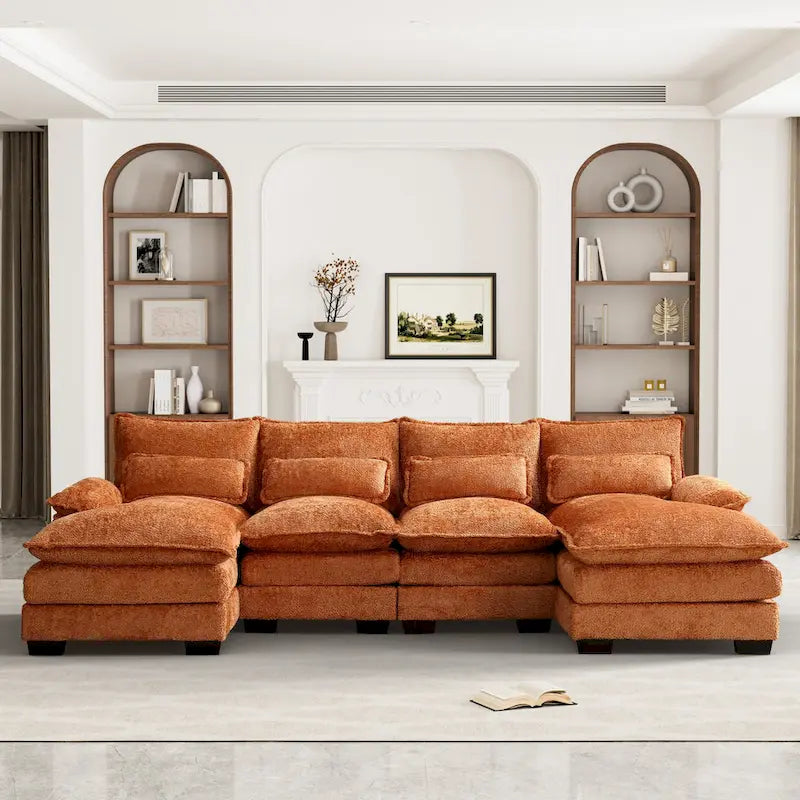 Ouyessir Large Chenille Fabric U-shaped Sectional Sofa with Cushions