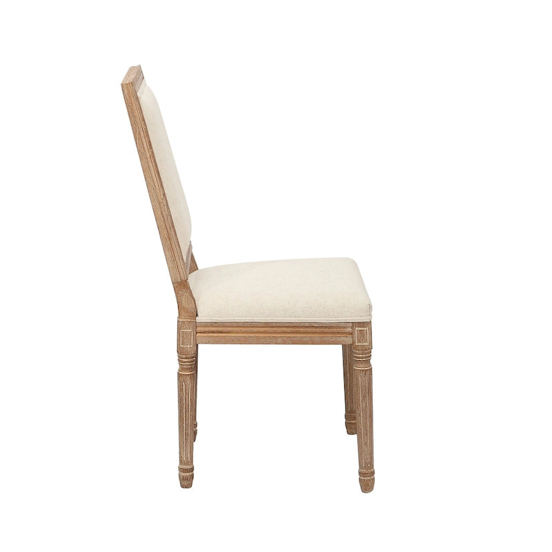 Porthos Home Mako Dining Chairs Set of 2, Rectangular Back, Linen Upholstery, Elm Wood Frame