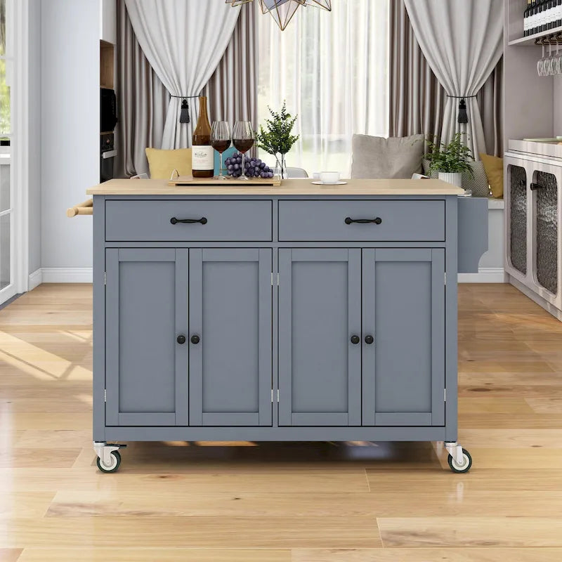 Kitchen Island Cart with Solid Wood Top