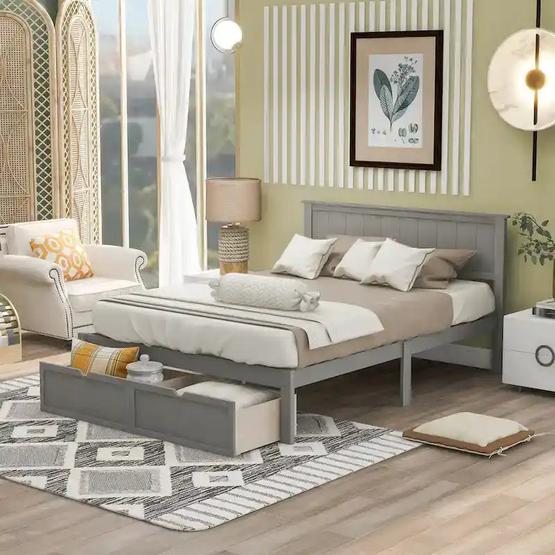 Modern Platform Bed with Under-bed Drawer