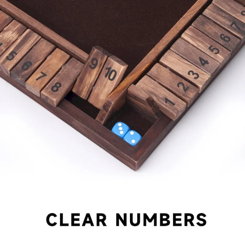 GSE 4-Player 10 Number Wooden Shut The Box Dice Game Set for Family Game Night, Dice Table Games, Bar Games