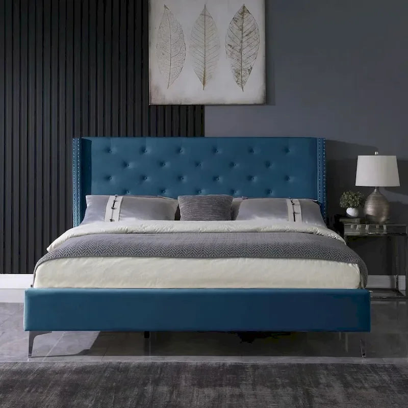 Morden Fort Queen Size Velvet Upholstered Platform Bed Frame with 6 inches Metal Legs