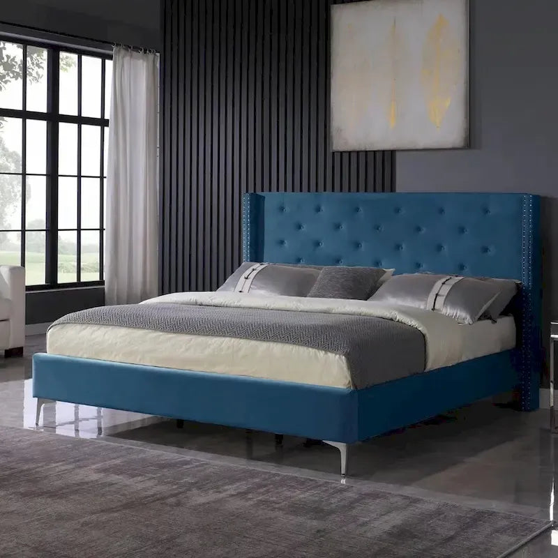 Morden Fort Queen Size Velvet Upholstered Platform Bed Frame with 6 inches Metal Legs
