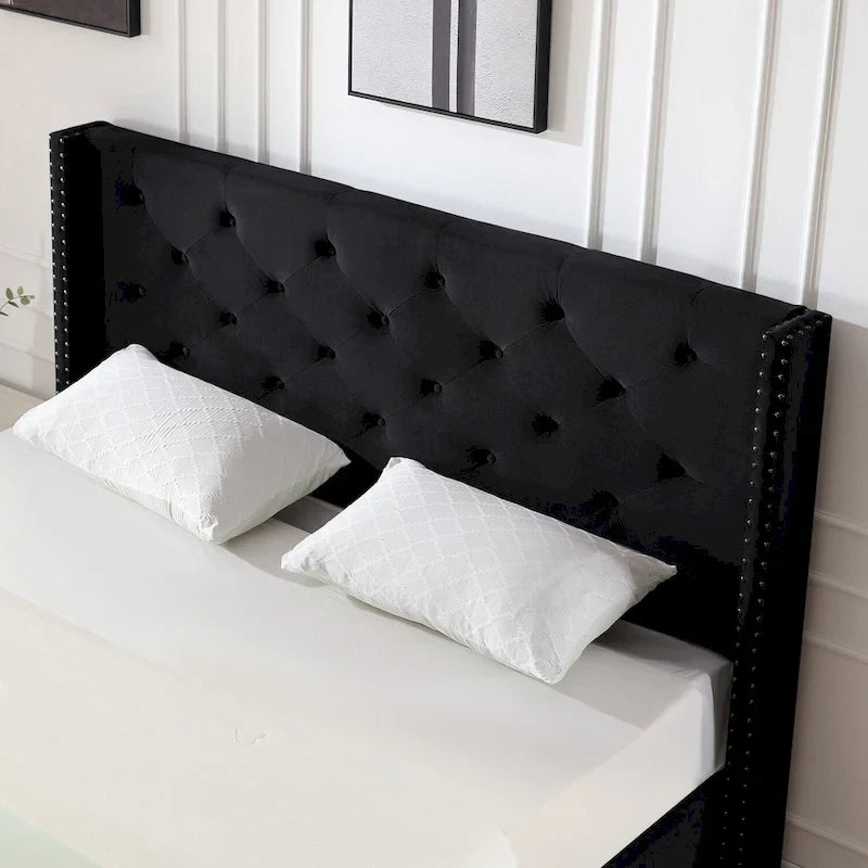 Morden Fort Queen Size Velvet Upholstered Platform Bed Frame with 6 inches Metal Legs