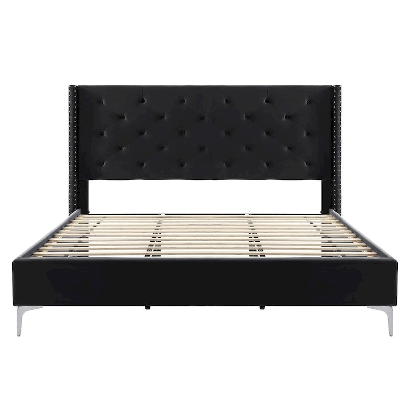Morden Fort Queen Size Velvet Upholstered Platform Bed Frame with 6 inches Metal Legs