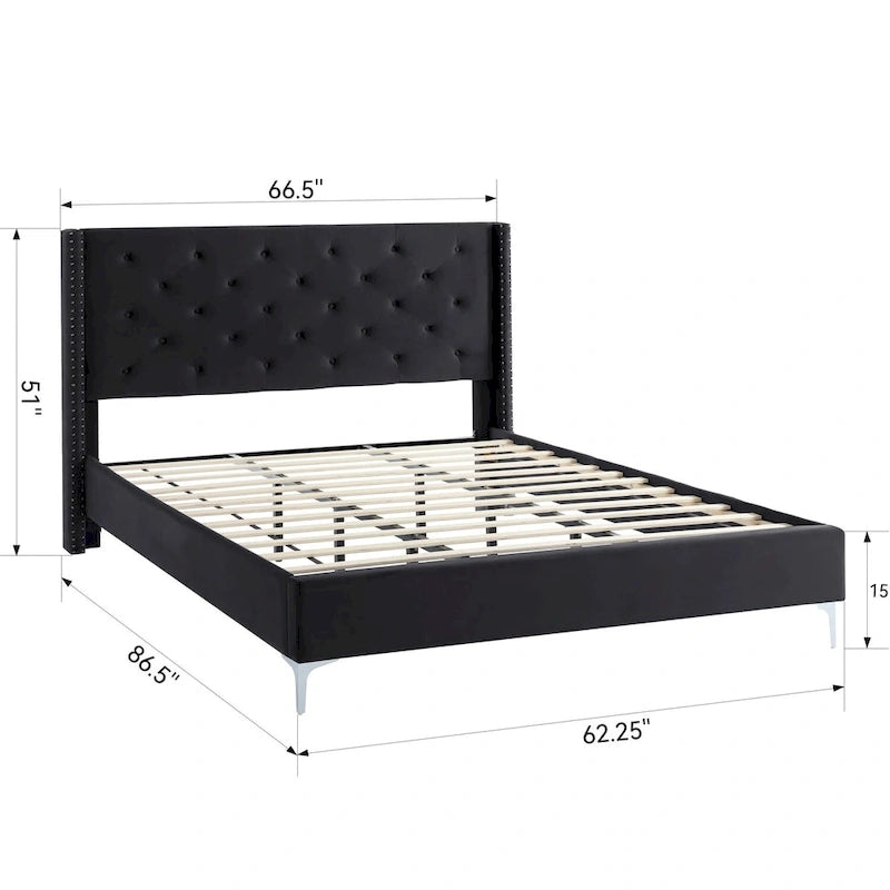 Morden Fort Queen Size Velvet Upholstered Platform Bed Frame with 6 inches Metal Legs