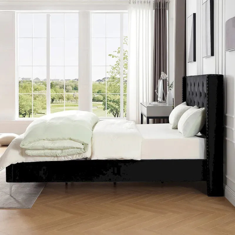 Morden Fort Queen Size Velvet Upholstered Platform Bed Frame with 6 inches Metal Legs