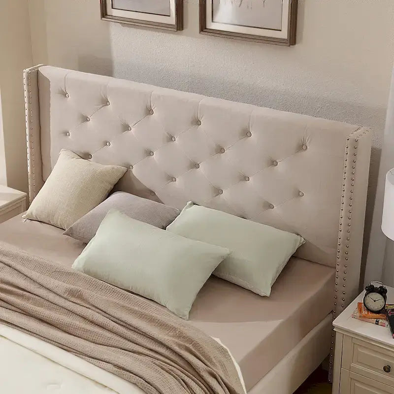 Morden Fort Queen Size Velvet Upholstered Platform Bed Frame with 6 inches Metal Legs