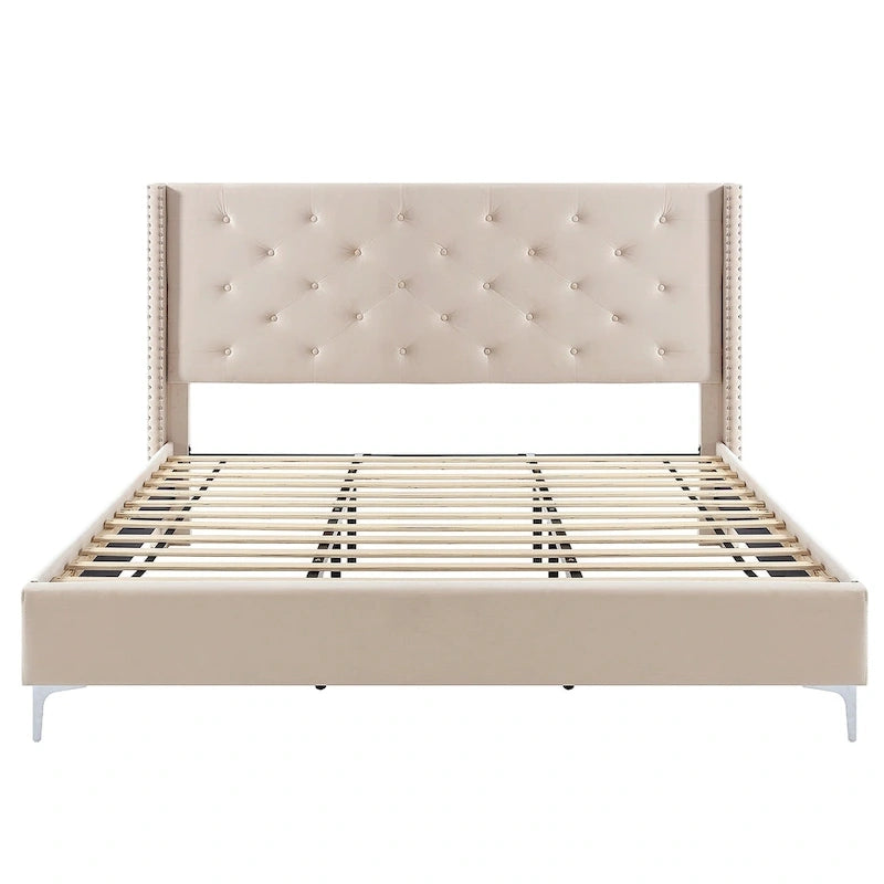 Morden Fort Queen Size Velvet Upholstered Platform Bed Frame with 6 inches Metal Legs