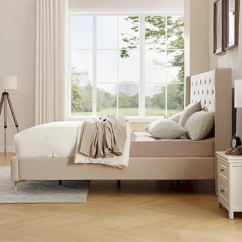 Morden Fort Queen Size Velvet Upholstered Platform Bed Frame with 6 inches Metal Legs