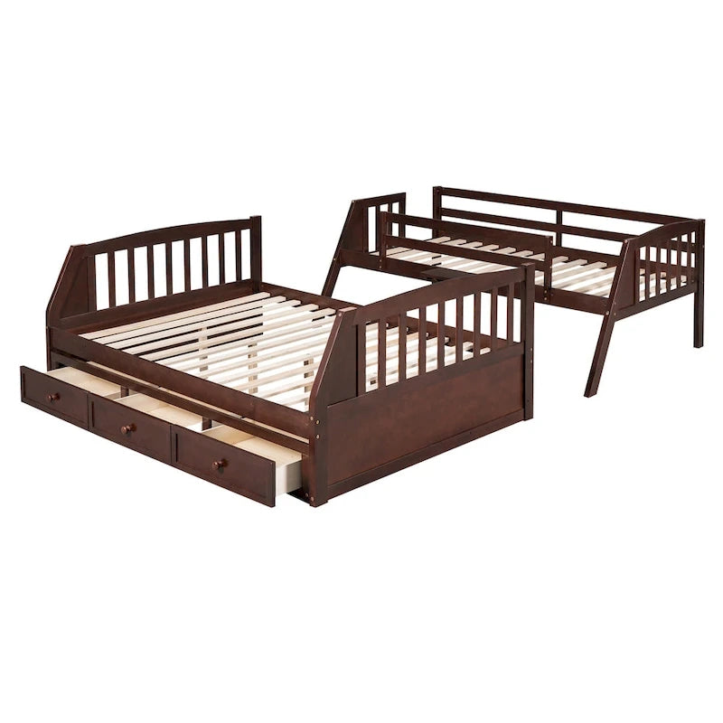Twin-Over-Full Bunk Bed with Drawers_Ladder and Storage Staircase, Espresso
