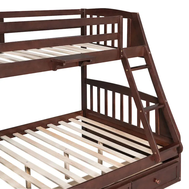 Twin-Over-Full Bunk Bed with Drawers_Ladder and Storage Staircase, Espresso