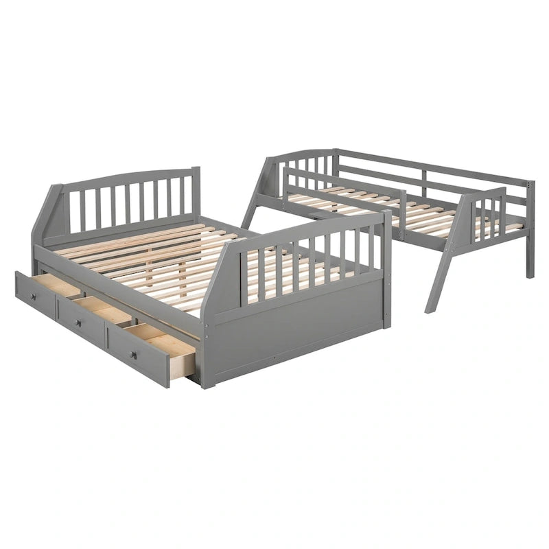 Twin-Over-Full Bunk Bed with Drawers_Ladder and Storage Staircase, Espresso