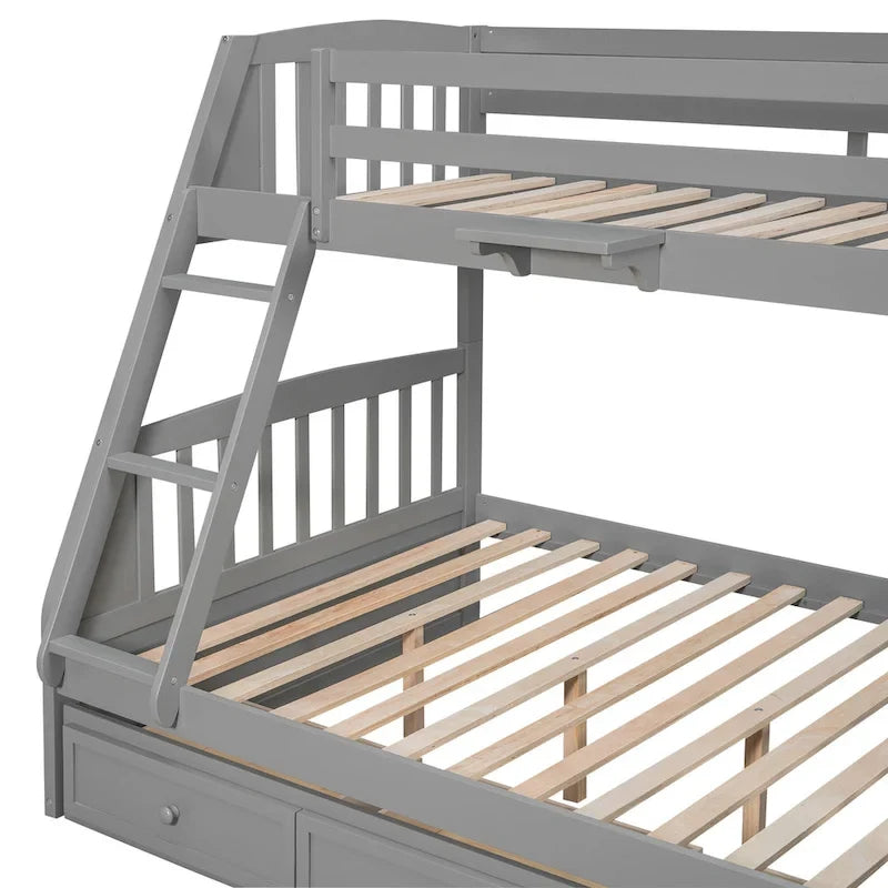Twin-Over-Full Bunk Bed with Drawers_Ladder and Storage Staircase, Espresso