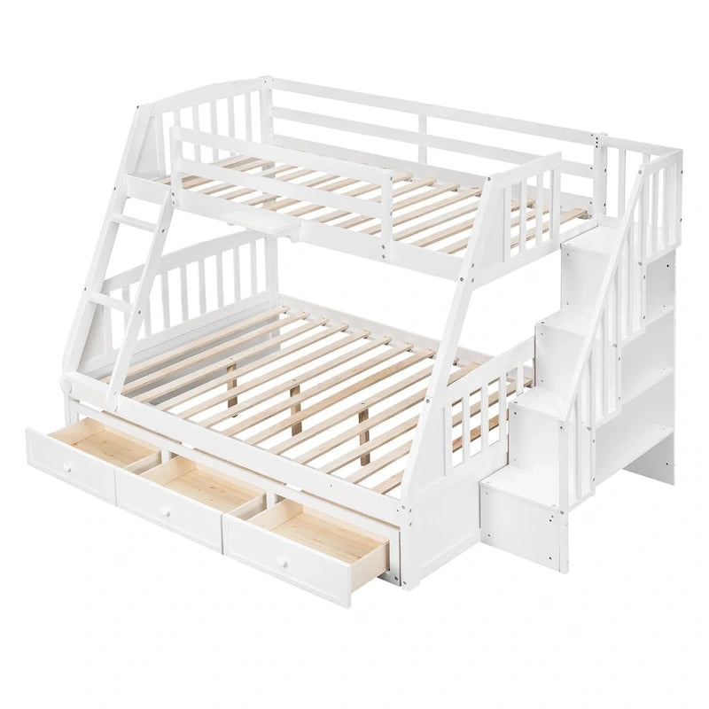 Twin-Over-Full Bunk Bed with Drawers_Ladder and Storage Staircase, Espresso