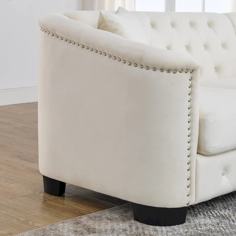 59-Inch Modern Chesterfield Velvet Sofa, 2-Seater Sofa, Upholstered Tufted Backrests with Nailhead Arms and 2 Cushions for Livin