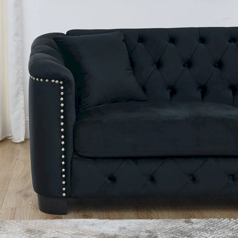 59-Inch Modern Chesterfield Velvet Sofa, 2-Seater Sofa, Upholstered Tufted Backrests with Nailhead Arms and 2 Cushions for Livin