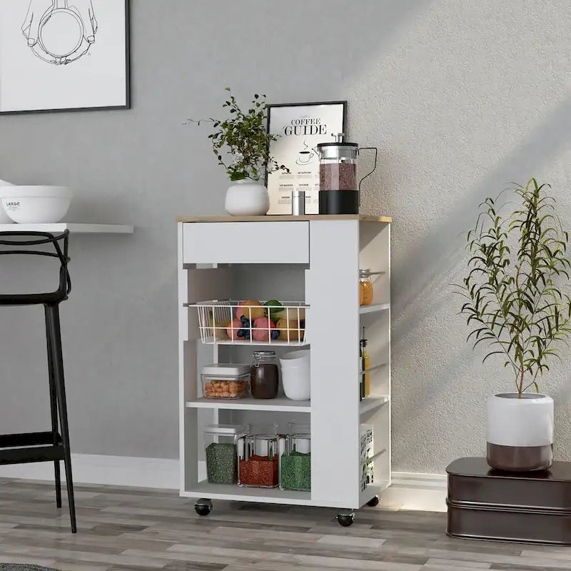 Blosson 22-inch Wide Kitchen Cart with 1 Drawer, 2 Open Shelves, and 4 Casters - N/A