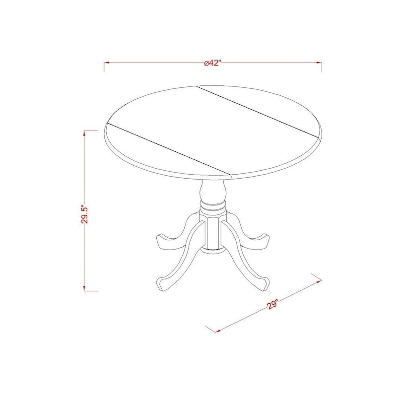 East West Furniture Dublin Modern Kitchen Table - a Round Dining Table Top with Dropleaf & Pedestal Base, (Finish Option)