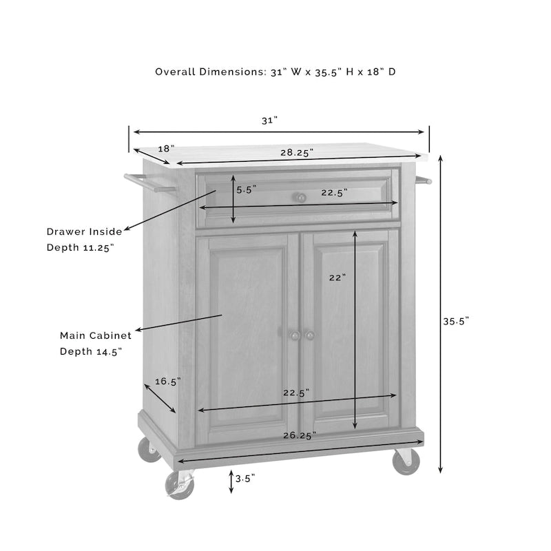 Crosley Portable Granite Top Kitchen Cart - 31W x 18D x 35.5H