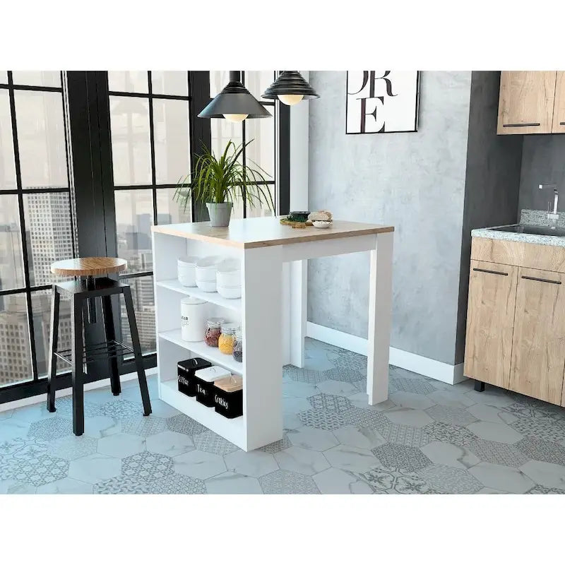 TUHOME Tanna Kitchen Counter Island with 3 Shelves - 36 W x 31L