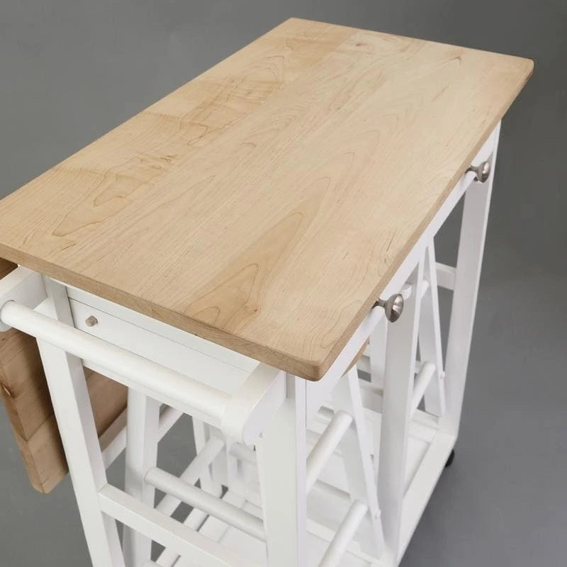 Wooden Breakfast Cart with Drop-Leaf Table, American Maple Top - N/A