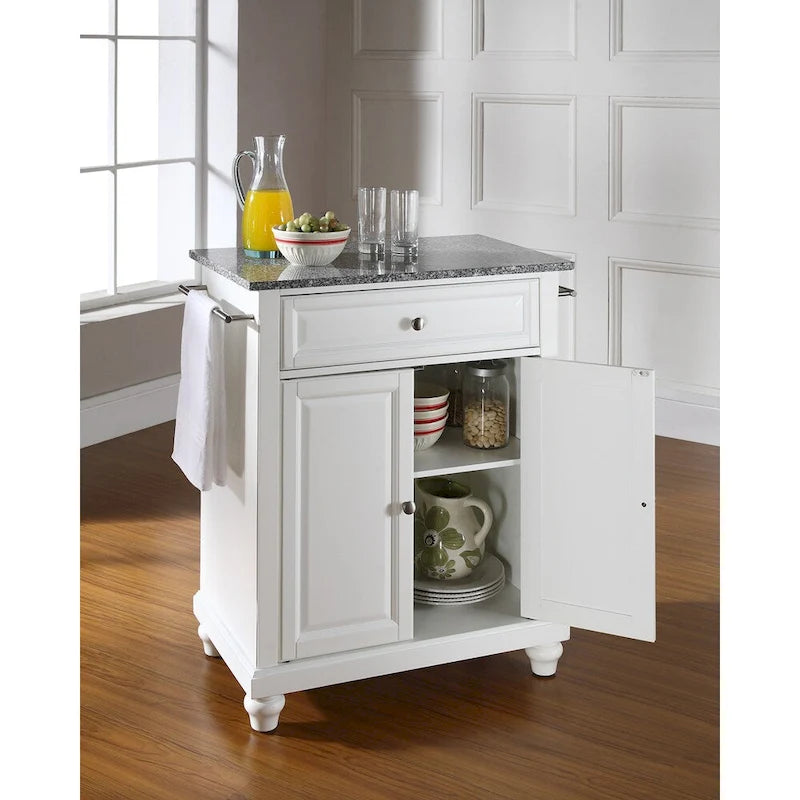 Crosley Cambridge Solid Granite Top Portable Kitchen Island in White Finish - 31 W x 18 D x 35 H
