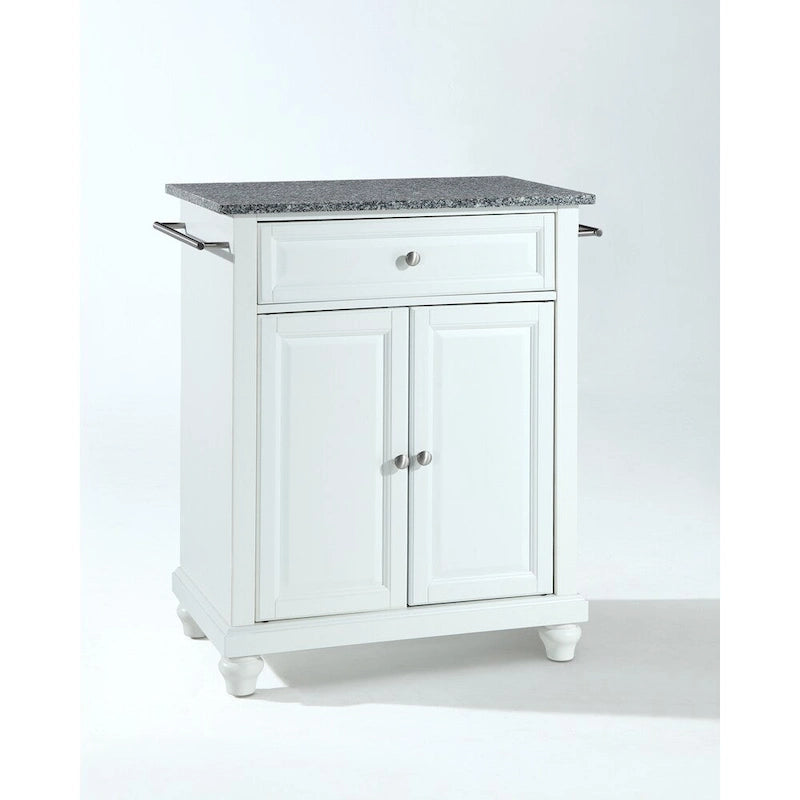 Crosley Cambridge Solid Granite Top Portable Kitchen Island in White Finish - 31 W x 18 D x 35 H