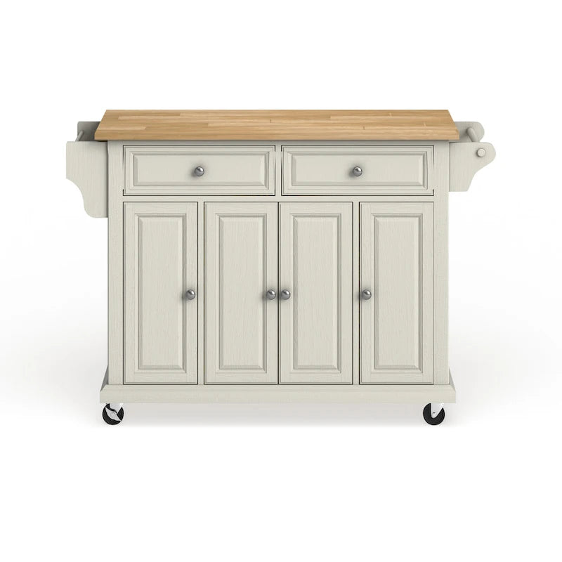 Crosley Full Size White Natural Wood Top Kitchen Cart Island - 18d x 51.5w x 36h
