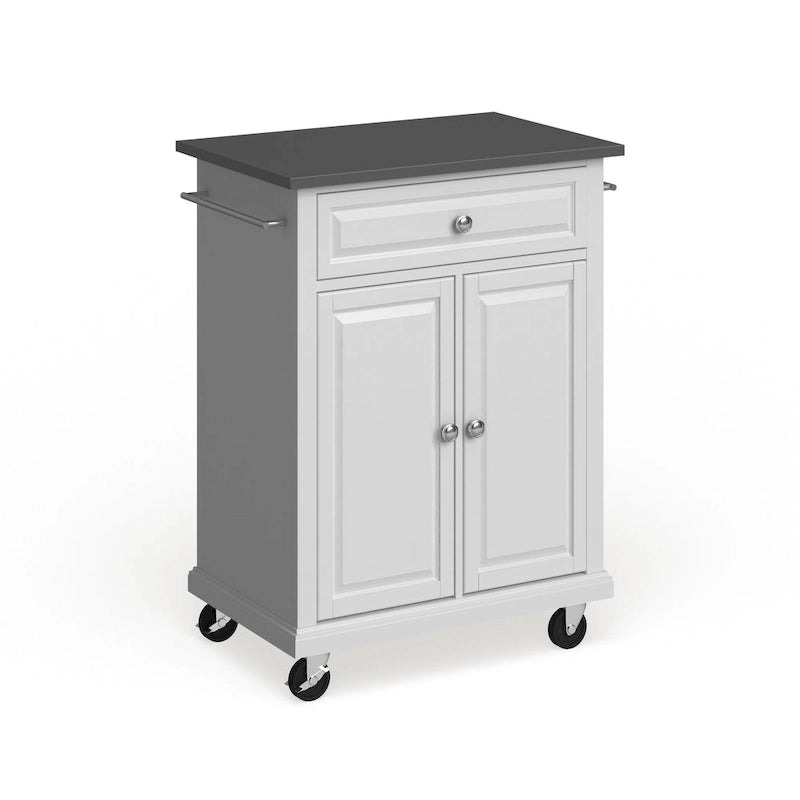 Crosley Compact White Wood Portable Kitchen Cart/ Island with Stainless Steel Top - 18d x 31w x 35.5h