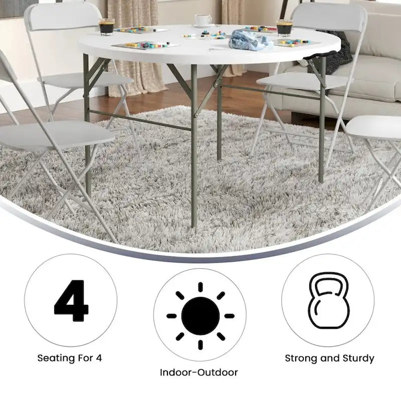 4-Foot Round Bi-Fold Plastic Event Folding Table with Handle