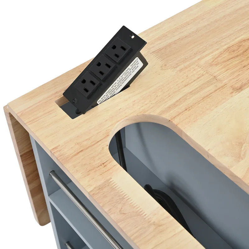 Kitchen Island with Power Outlet,Kitchen Storage Island with Drop Leaf and Rubber Wood - N/A