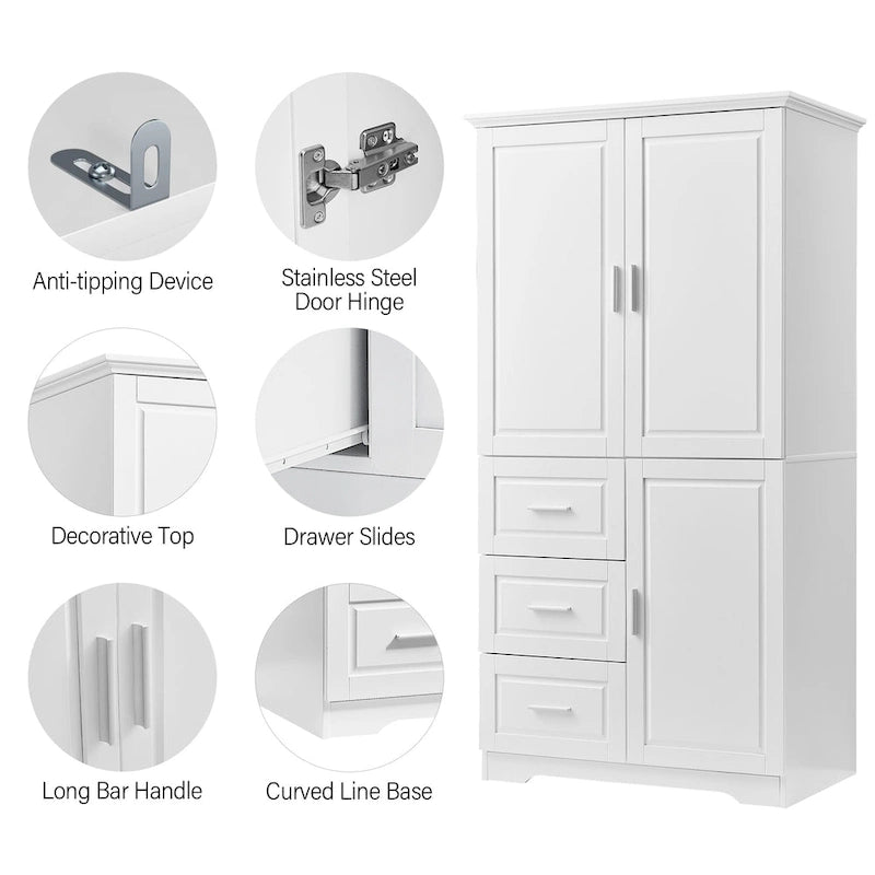 Tall and Wide Storage Cabinet with Doors for Bathroom/Office