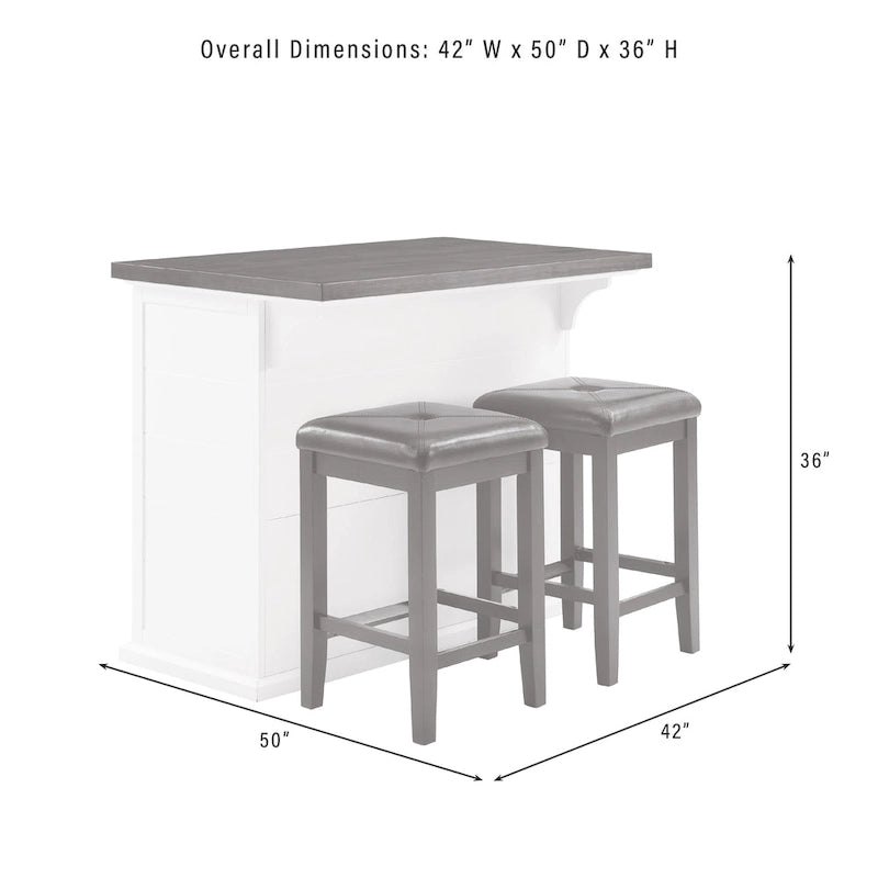 Crosley Bartlett Wood Top Kitchen Island W/Uph Square Stools - 50d x 42w x 36h