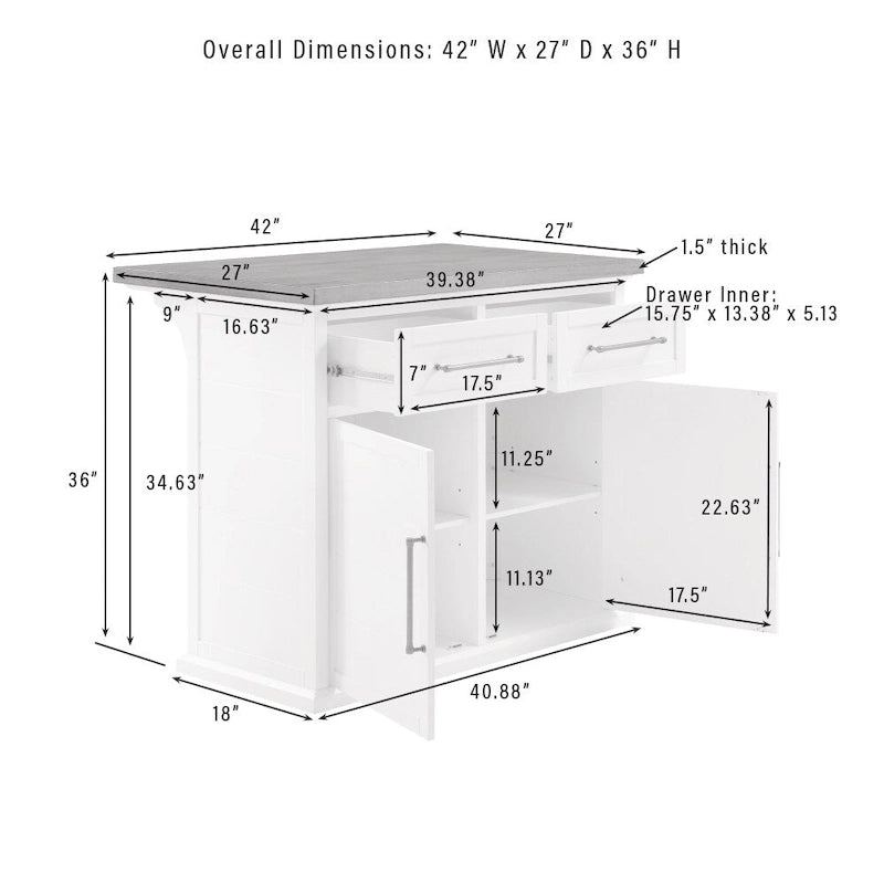Crosley Bartlett Wood Top Kitchen Island W/Uph Square Stools - 50d x 42w x 36h
