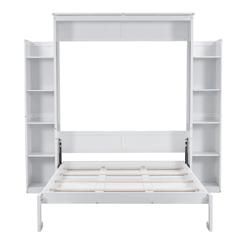 Merax Queen Size Murphy Bed Wall Bed with Shelves and LED Lights