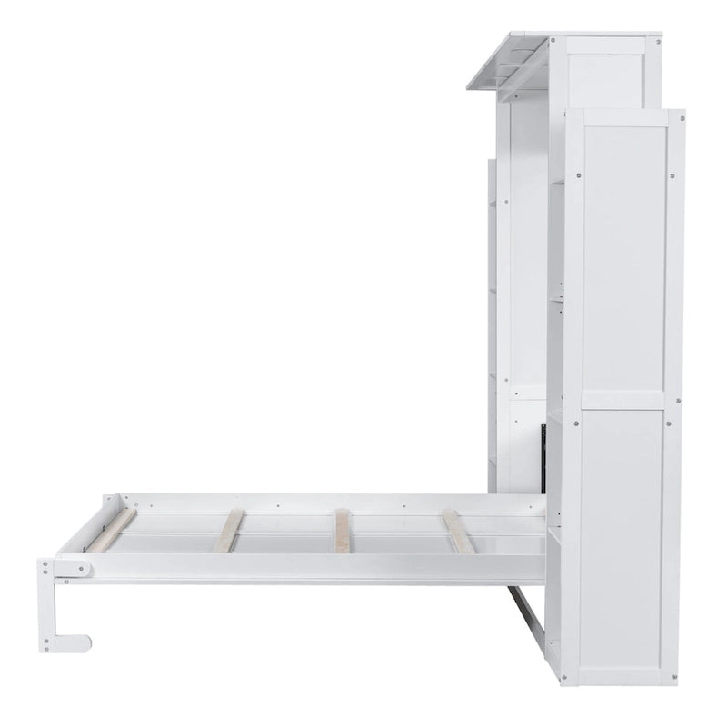 Merax Queen Size Murphy Bed Wall Bed with Shelves and LED Lights