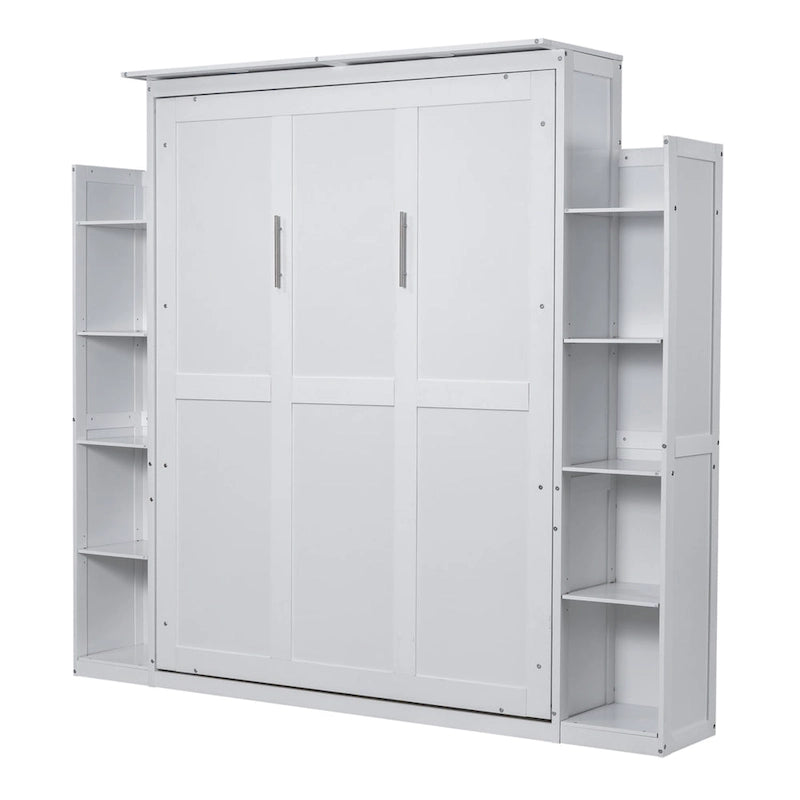 Merax Queen Size Murphy Bed Wall Bed with Shelves and LED Lights
