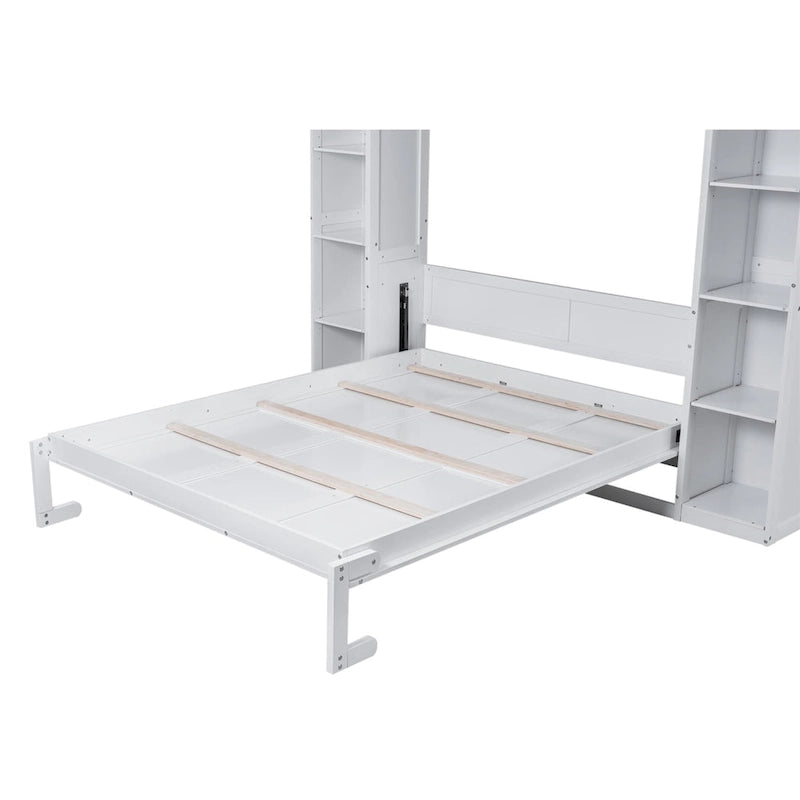 Merax Queen Size Murphy Bed Wall Bed with Shelves and LED Lights