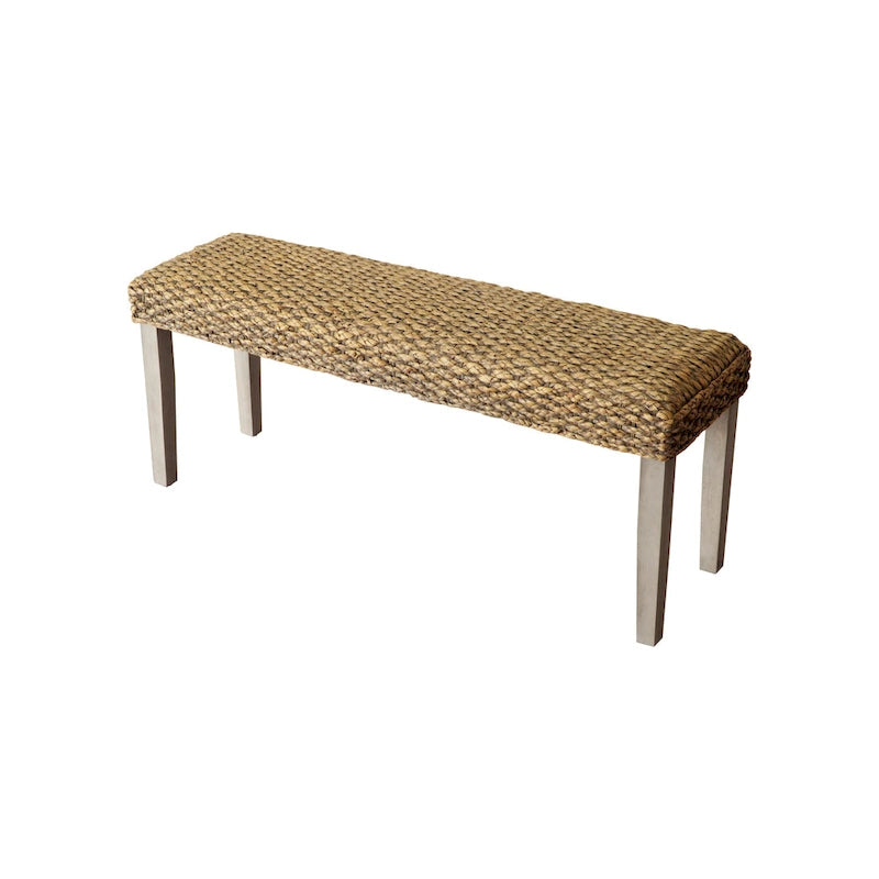 M4H Valencia Solid Wood Natural Water Hyacinth Indoor Bench