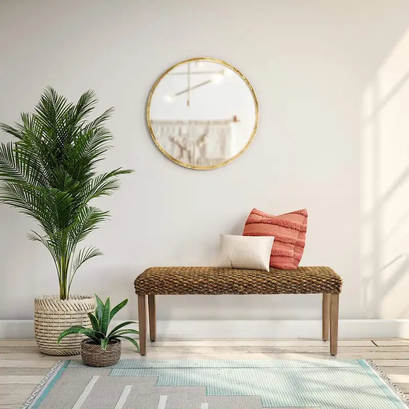 M4H Valencia Solid Wood Natural Water Hyacinth Indoor Bench