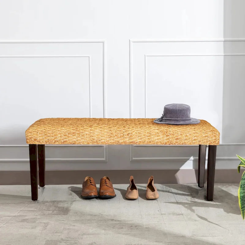 M4H Valencia Solid Wood Natural Water Hyacinth Indoor Bench
