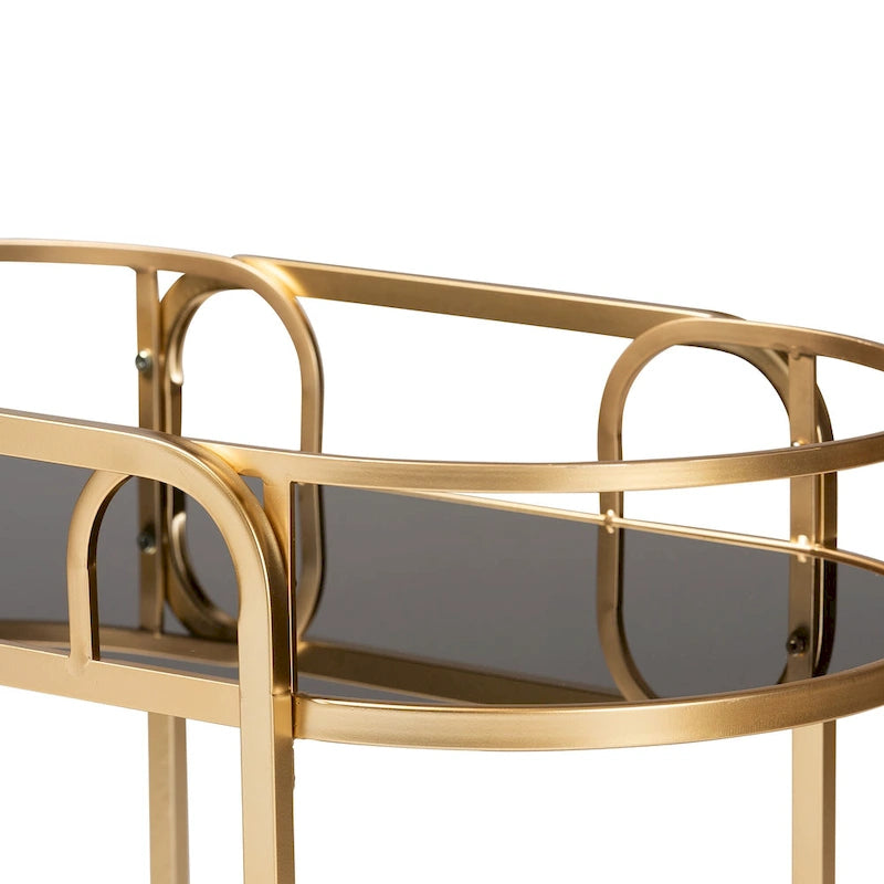 Leighton Contemporary Glam and Luxe Gold Metal and Tempered Glass 2-Tier Wine Cart